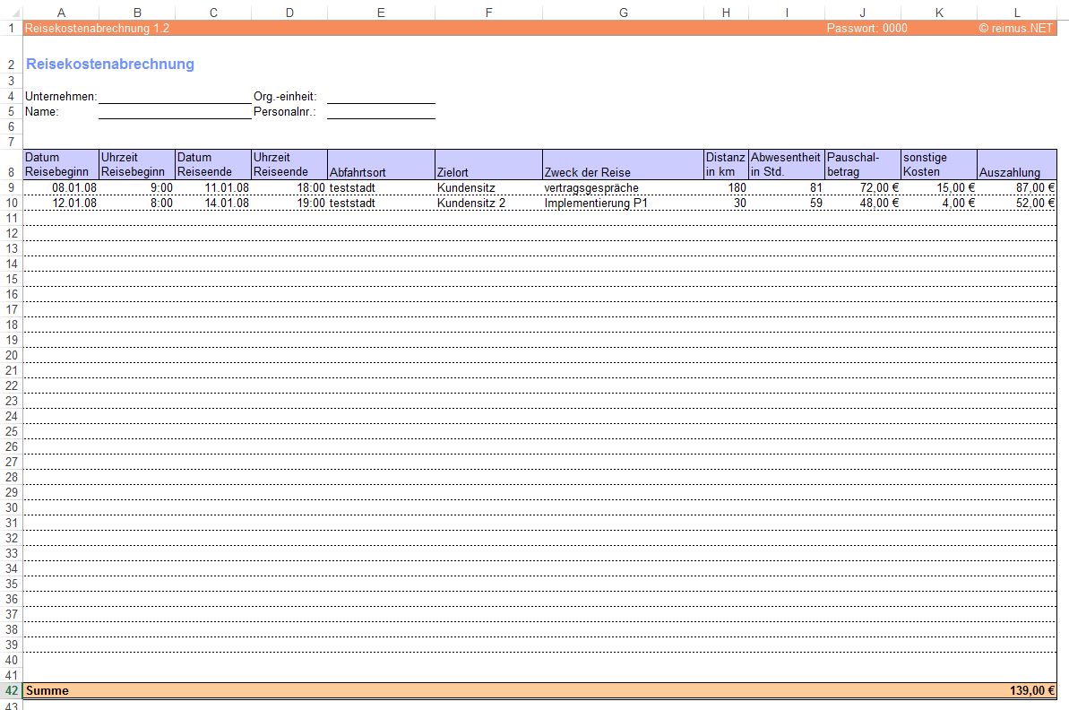 ReisekostenAbrechnung (ExcelTool)