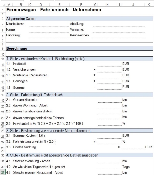 Fahrtenbuch-Vorlage für Excel - wo gibt's das - CHIP