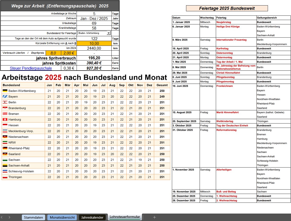 Excel Arbeitszeiterfassung 2025 Feste Pause