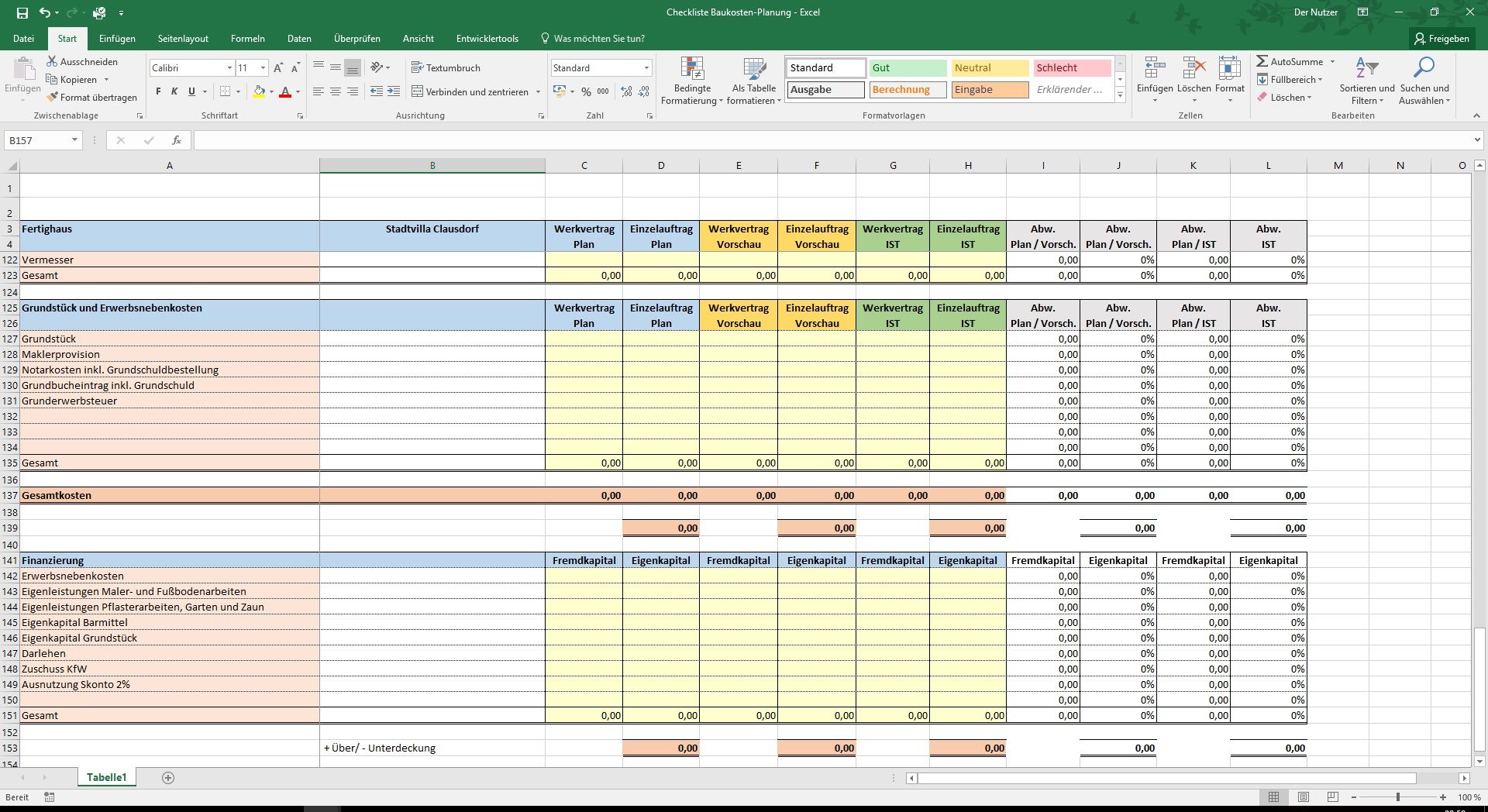 Excel Checkliste Baukosten Planung Fur Ihren Hausbau