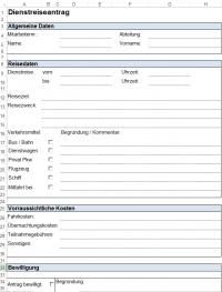 Vorlage - Formular für Dienstreiseantrag, Reisekostenabrechnung und Privatzung PKW für Arbeitnehmer