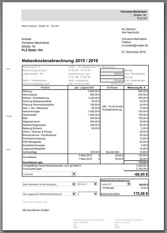 Nebenkostenabrechnung Einer Eigentumswohnung In Excel