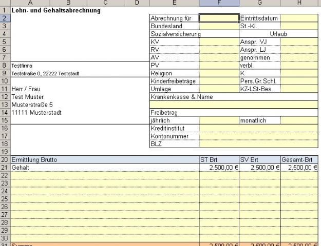 Gehaltsabrechnung excel formeln